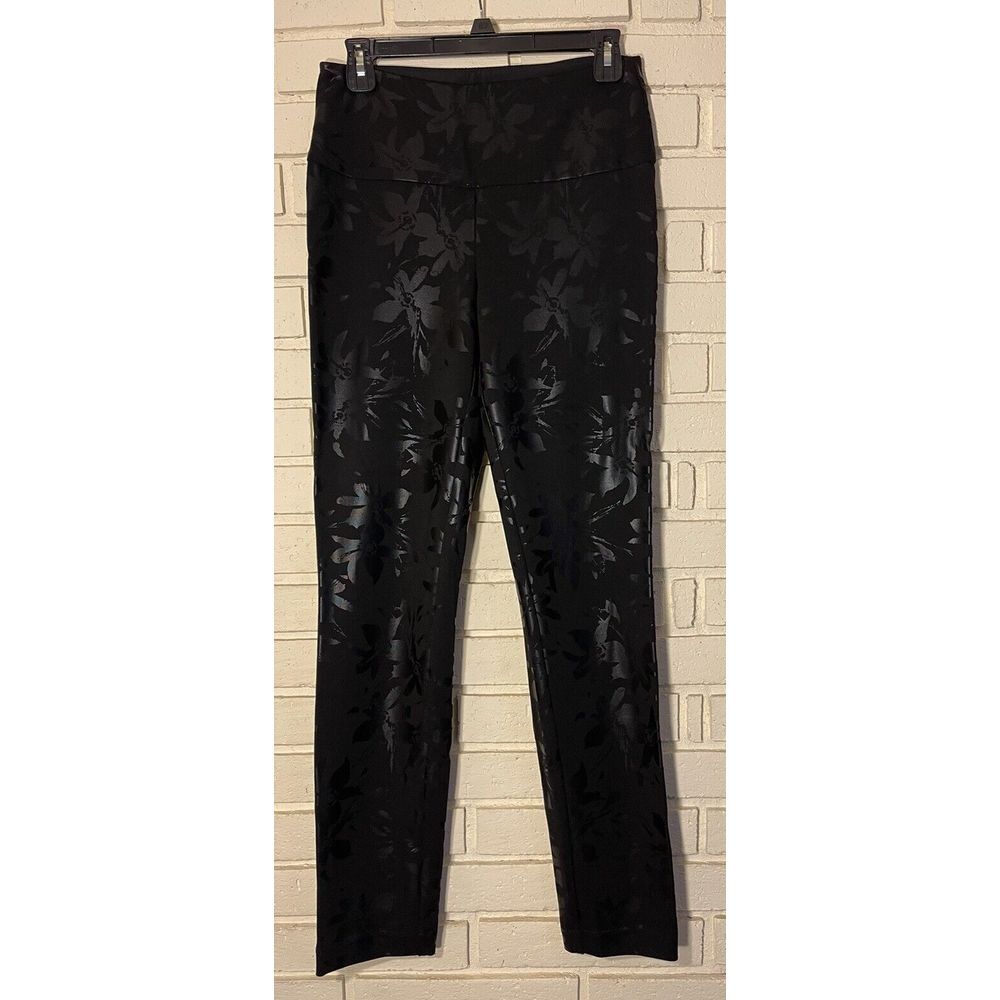 Soft Surroundings Pants/Leggings Womens Sm Black Floral Metallic Twilight Ponte